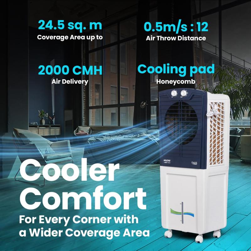 Voltas Frost Air 60 Room Air Cooler for Home, with Swing Control (60 Litre Tank Capacity, Water Level Indicator, Honeycomb Cooling Media, White)