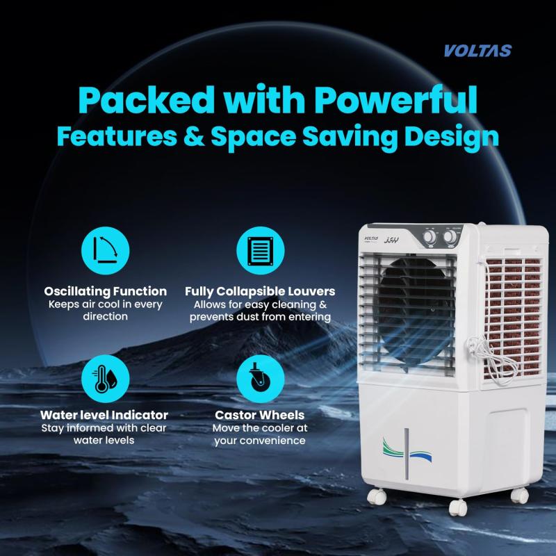Voltas Joy 26, Room Air Cooler for Home, Honey Comb Cooling Pads with 3 Speed Control Functions, 26 Litres, White